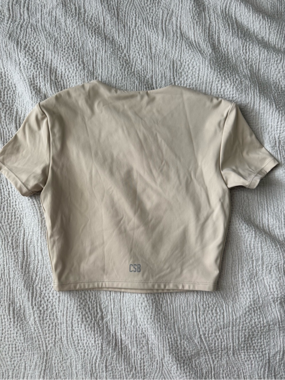 CSB Short Sleeve Crop Top in Beige - Picture 2 of 2